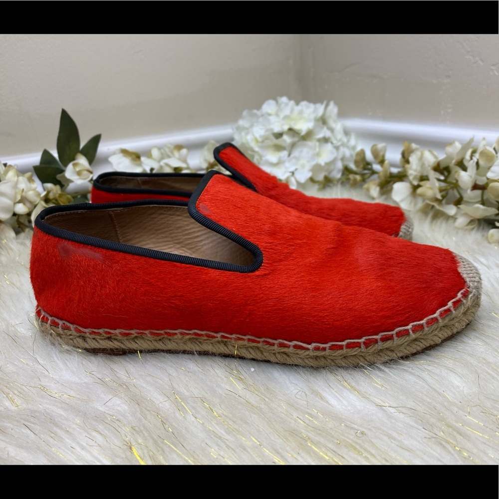 Celine Red Pony Hair Slip On Espadrille Flats Sz 38